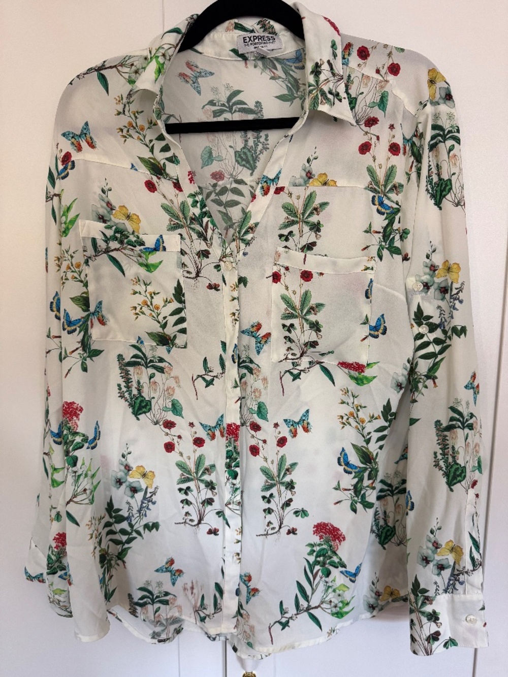 Express Portofino Original Fit XL Botanical Butterfly Floral Shirt